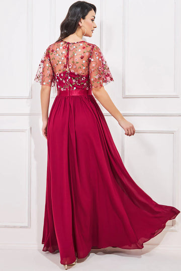 Embroidered Top Flutter Sleeve Maxi Goddiva
